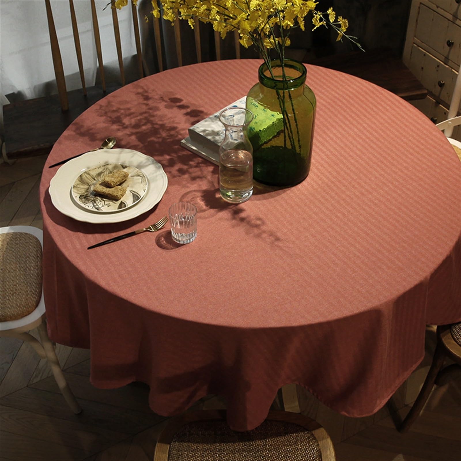 Nappe ronde moderne pour repas de famille en coton lin facile d'entretien