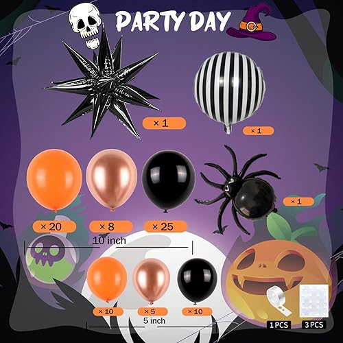 Miniatura 2 de Kit de arco de globos de Halloween, globos de Halloween 2024, guirnalda de globos de color naranja, oro rosa, negro, con araña, murciélago,