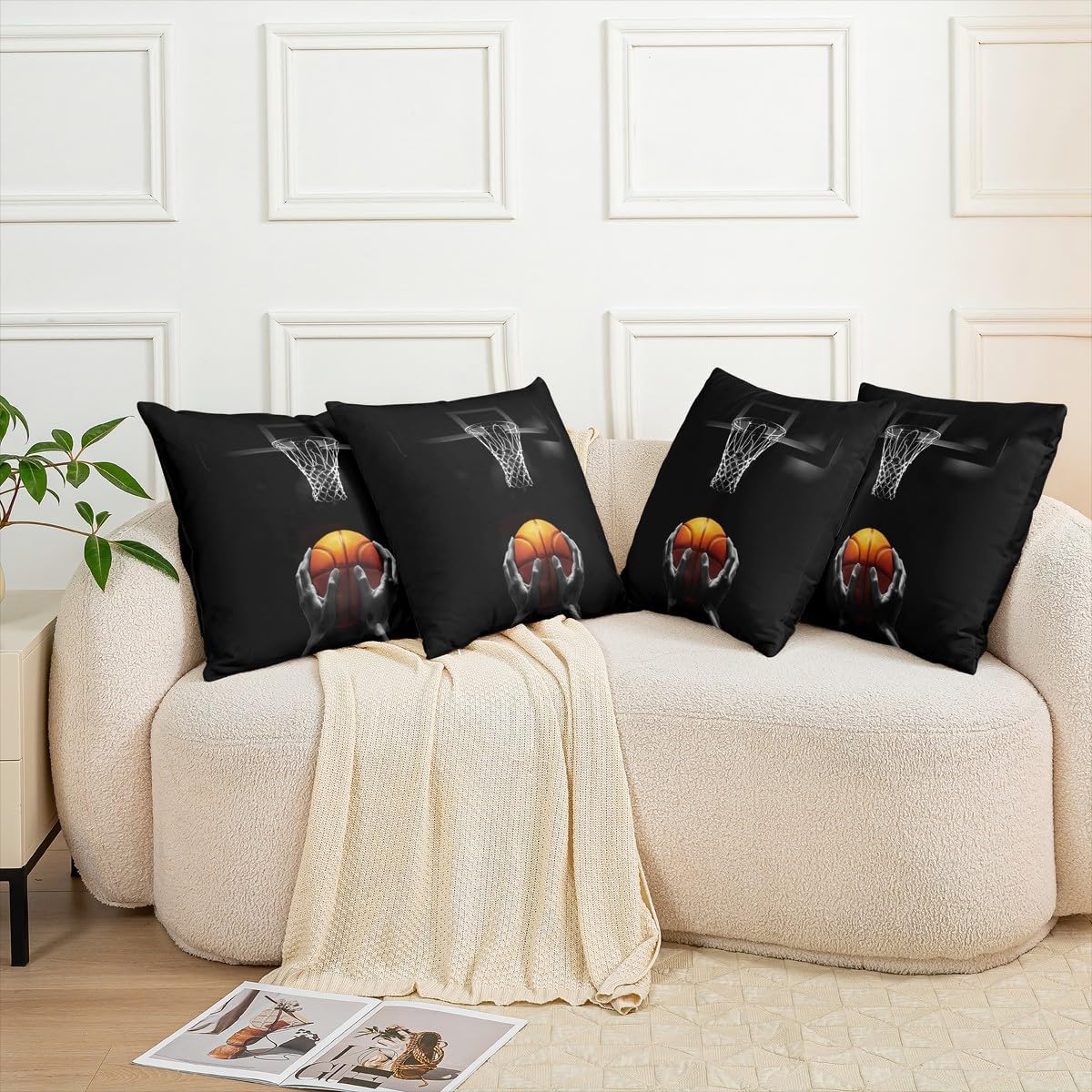 Basketball Throw Pillow Cover (Pack of 1),Boys Balls Player Pillow Cases,Ball Sport Black Cushion Cover,Kids Teens Men 3D Basketball Court Office Chair Sofa Bed Decor,18" Lx18 W image 5