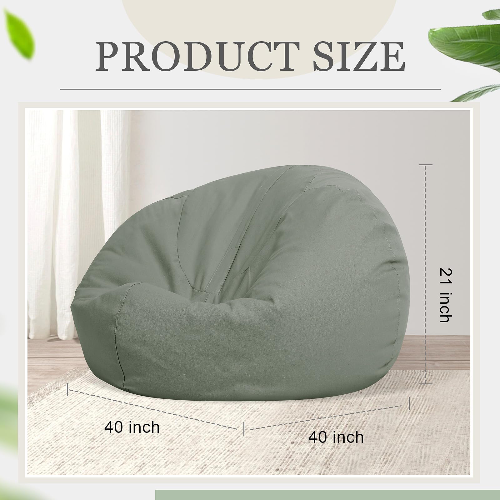 Sliner 2 Pcs Large Stuffed Storage Bean Bag Chair Cover for Kids Adults (no Filler) Stuffable Zipper Beanbag Cover for Organizing Plush Toys or Memory Foam(Khaki and Army Green)