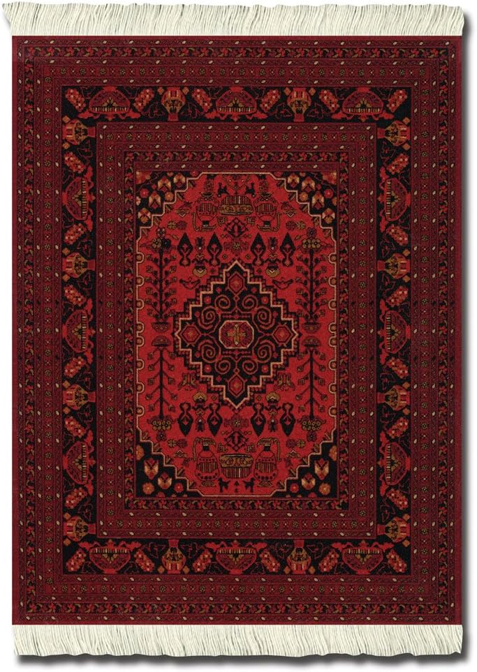 Antique Red Afghan MouseRug, 10.25 x 7.125 Inches, Black, White and Dark Orange, One (SRA-SE)
