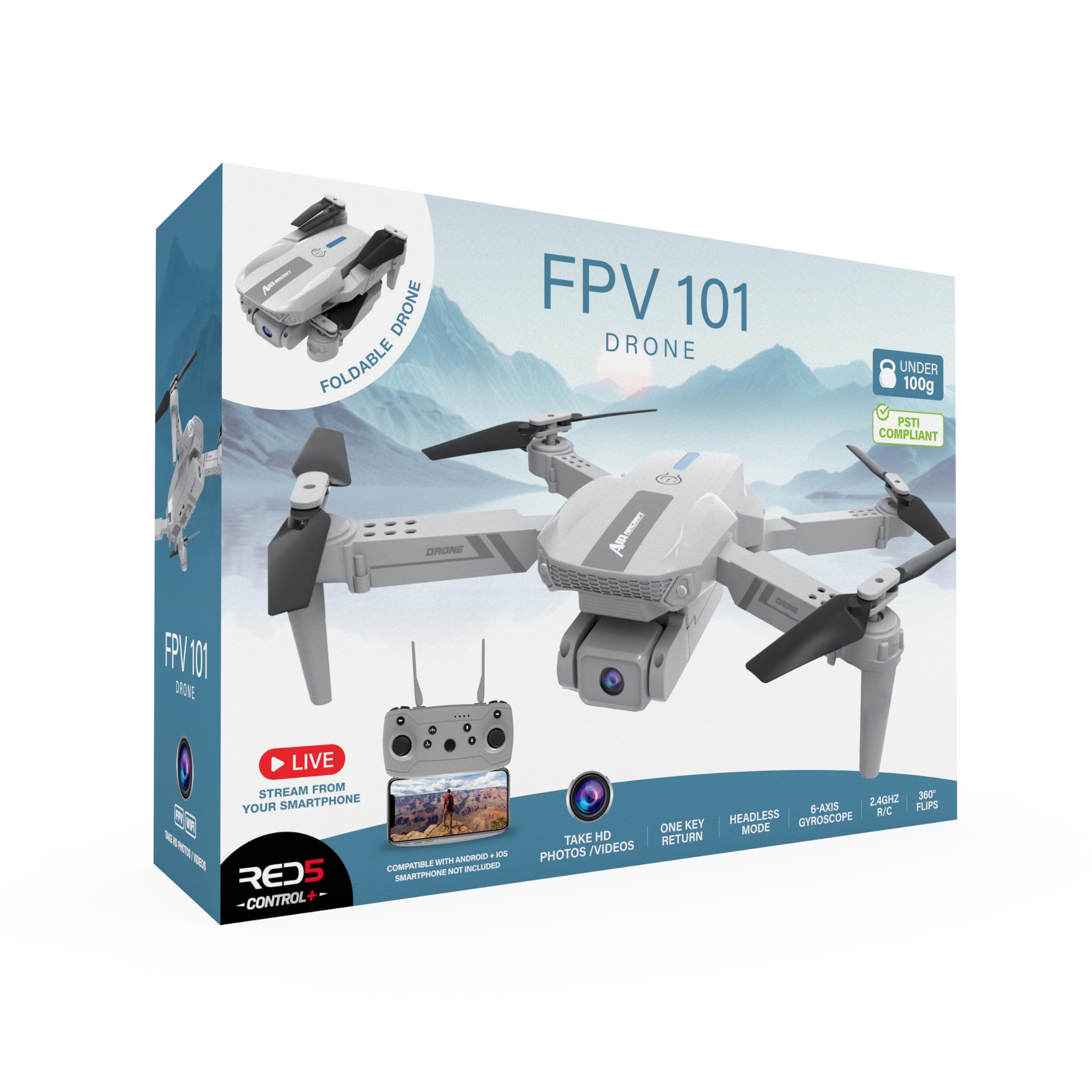 RED5 FPV101 SD FPV Wi-Fi Secure PSTI Foldable Remote Control Quadcopter Drone, Multicolour - Image 3