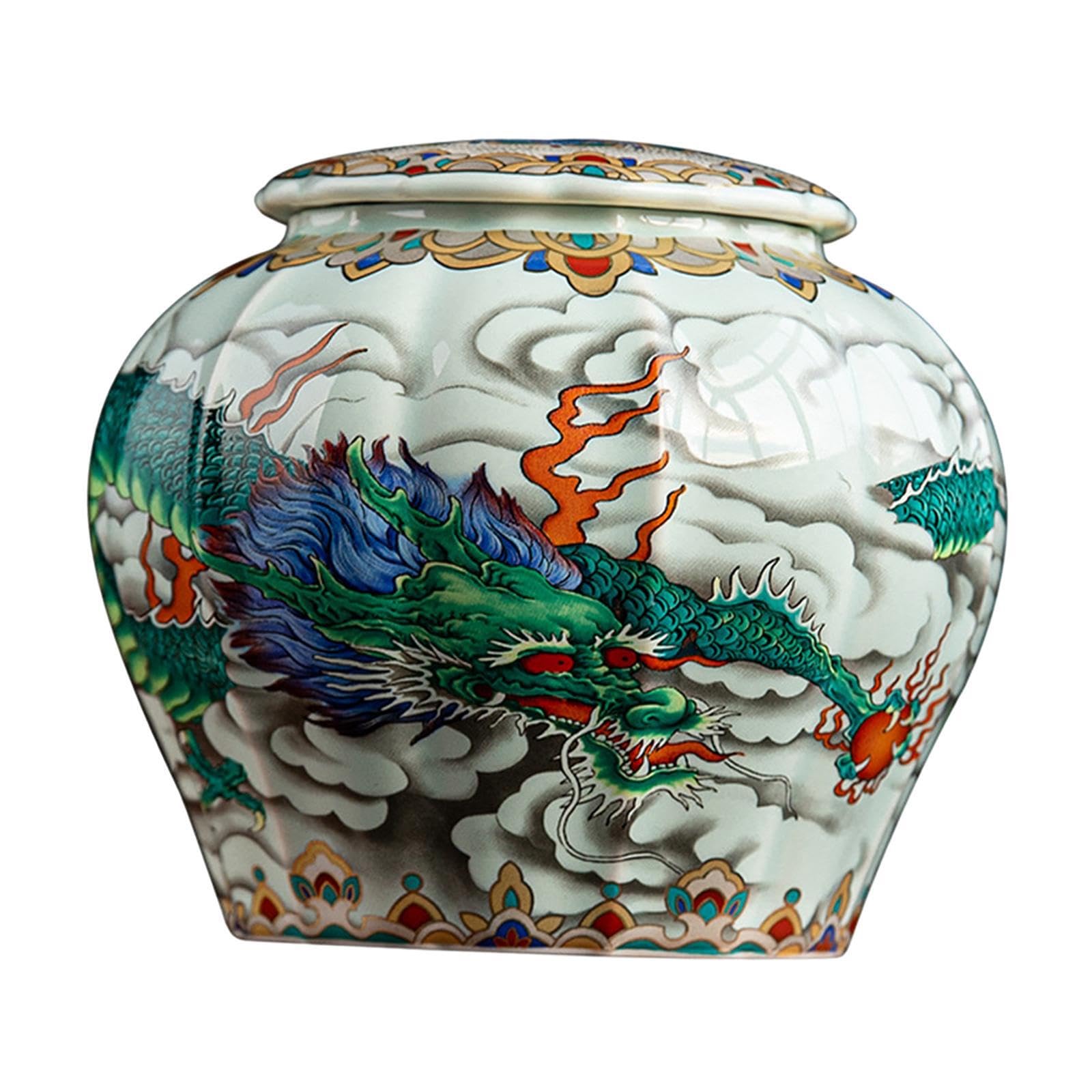 Alcxazs Airtight Dragon Embossed Ceramic Storage Jar Keeping Tea Fresh Enhancing Home Office Table Décor Traditional Chinese Dragon Printed On Of Ginger Jar With Fine Details And Smooth Glaze