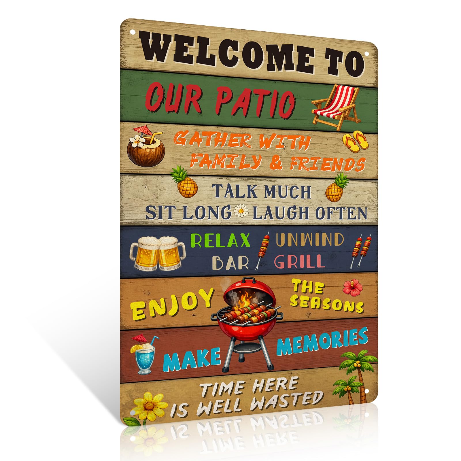Ulord Funny Bbq Patio Bar Welcome To Our Patio Metal Sign 8X12 Inch Funny Bbq Rustic Vintage Tin Sign Wall Art Decor For Backyard Poolside Bar Porch Great Gift For Neighbors & Friends
