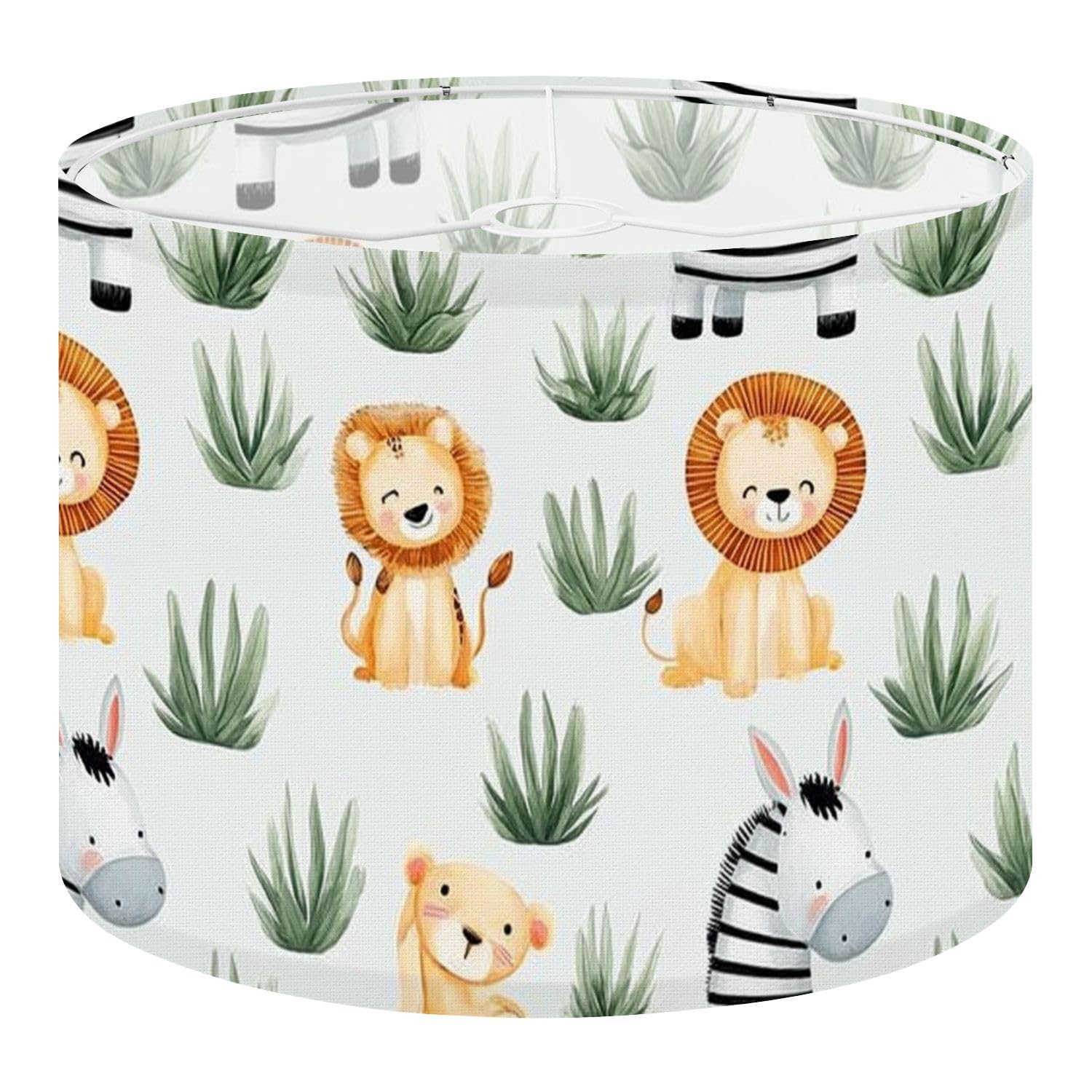 Fabric Drum Lamp Shade Childish Jungle Cute Lion Zebra Seamless Vintage Funky Medium Linen Decorative Lampshades 13inch Set of 1 for Table Lamps, Floor Lamps,Ceiling Lamp