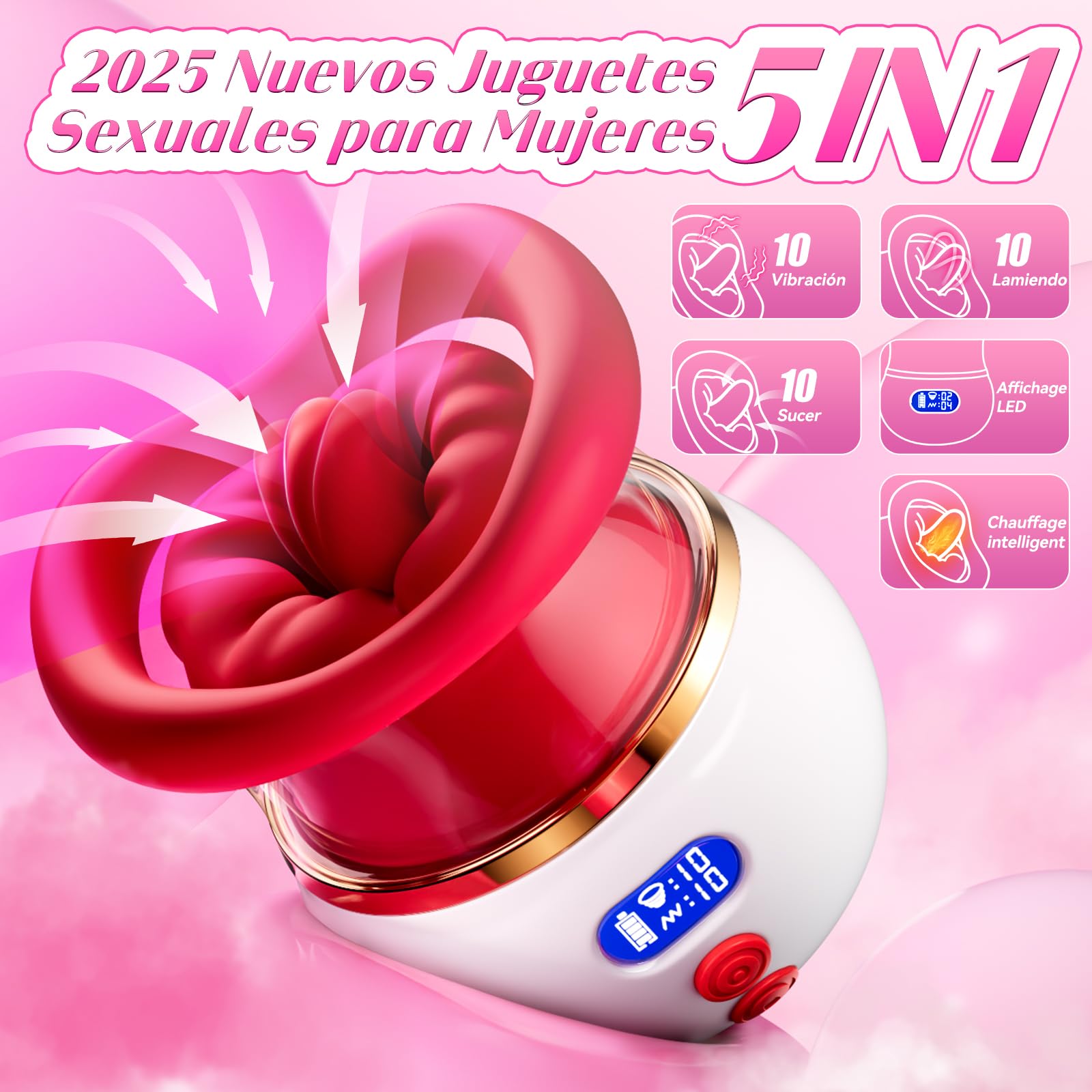 Vibrazione per le donne che succhiano il sesso giocattolo, set di vibratore 5 in 1 giocattolo sessuale per donne con LCD e 10 succhie, 10 leccate di lingua e 10 vibratori, vibratori per capezzoli