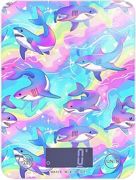 MNSRUU Food Kitchen Scale, Cute Anime Sharks Swimming in Rainbow Waters Digital Food Scale, Kitchen Scales Digital Weight Scale for Food Ounces and Grams