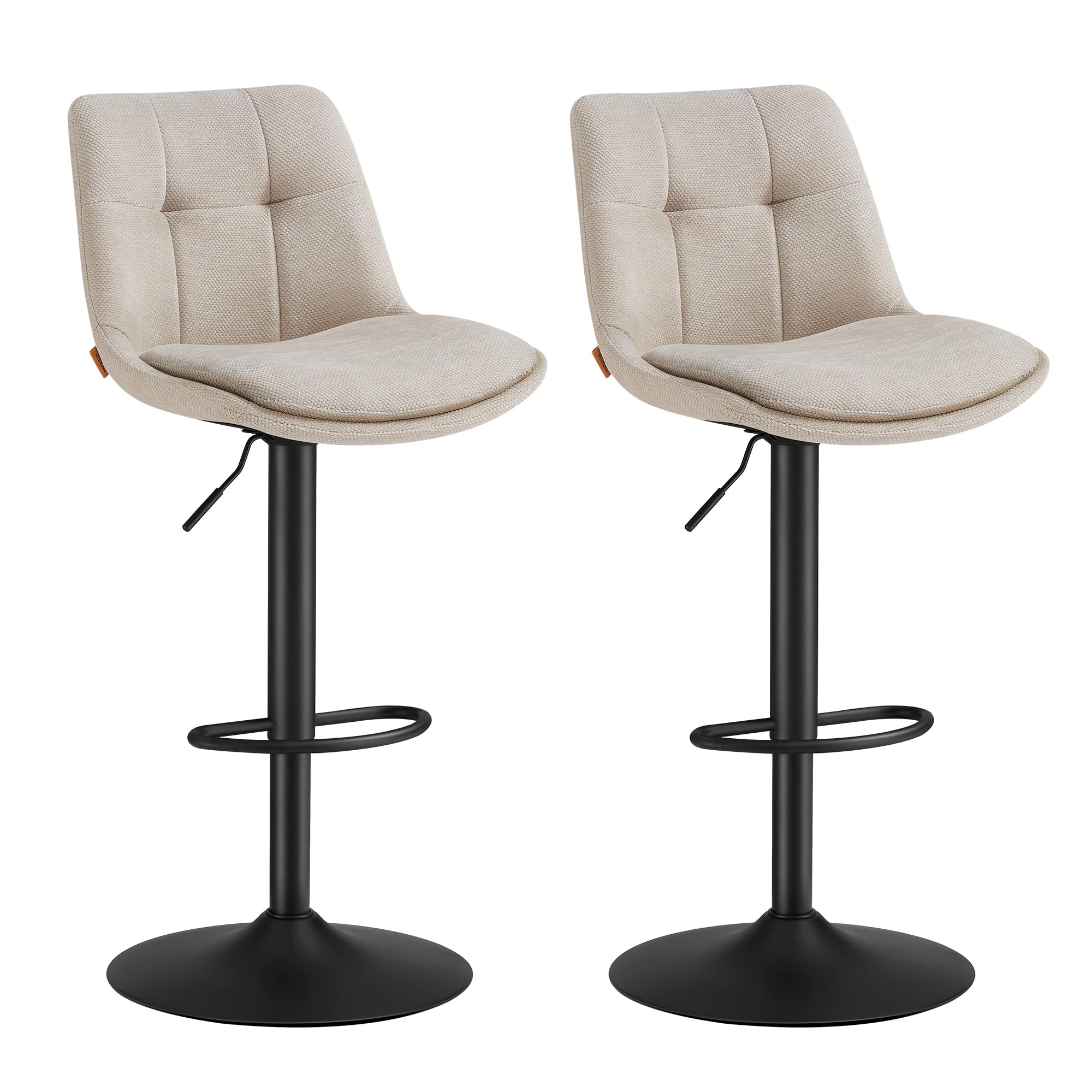 VASAGLE Set of 2 Bar Stools, Height Adjustable Swivel High Chairs, Kitchen Chairs with Backrest and Footrest, Dining Room, Counter, Steel, Cream White LJB195W02