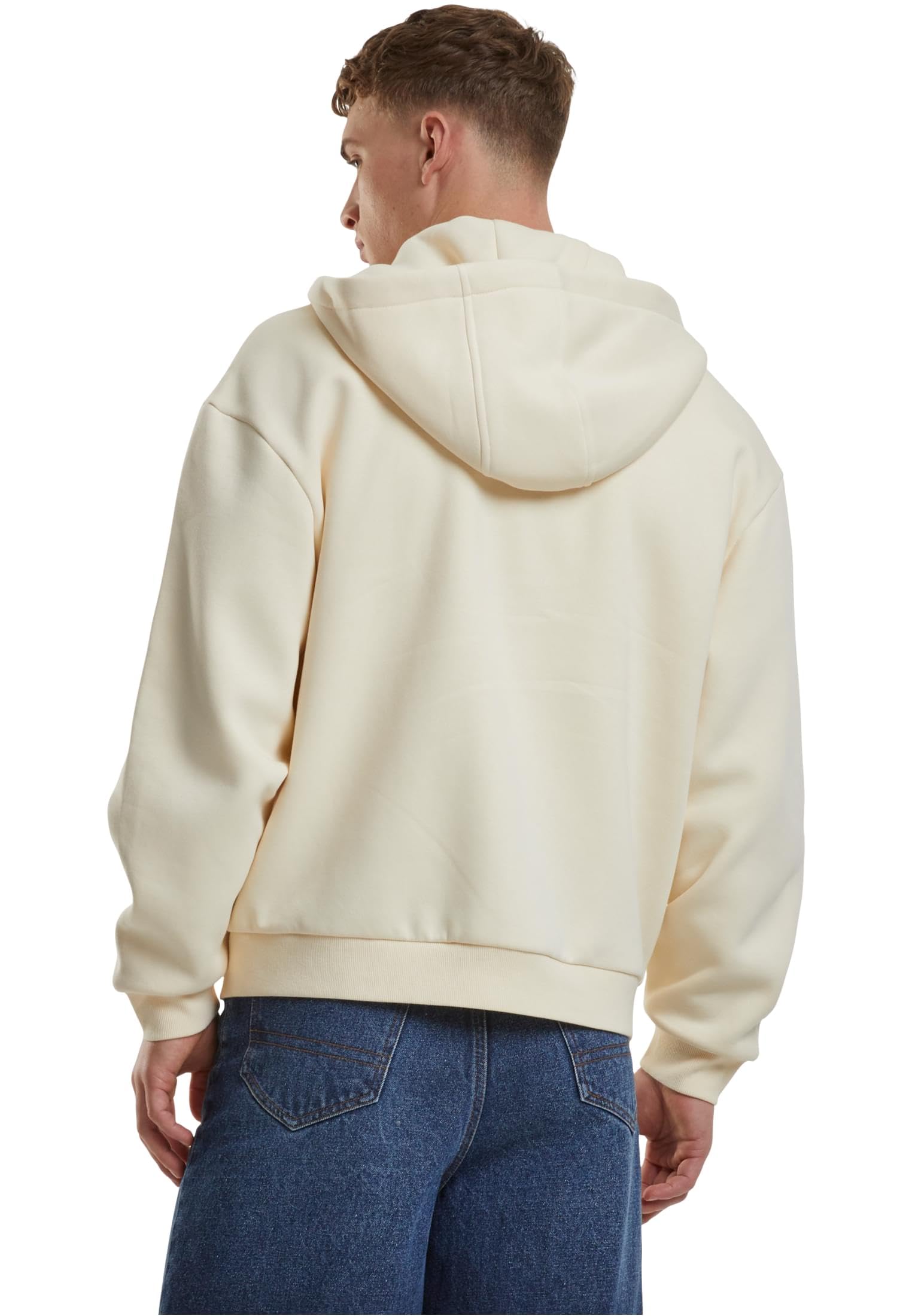 Urban Classics Męska bluza z kapturem Fluffy Zip Hoody, puszysta bluza z kapturem z zamkiem błyskawicznym, bluza z kapturem dla mężczyzn, oversize fit, Whitesand, M