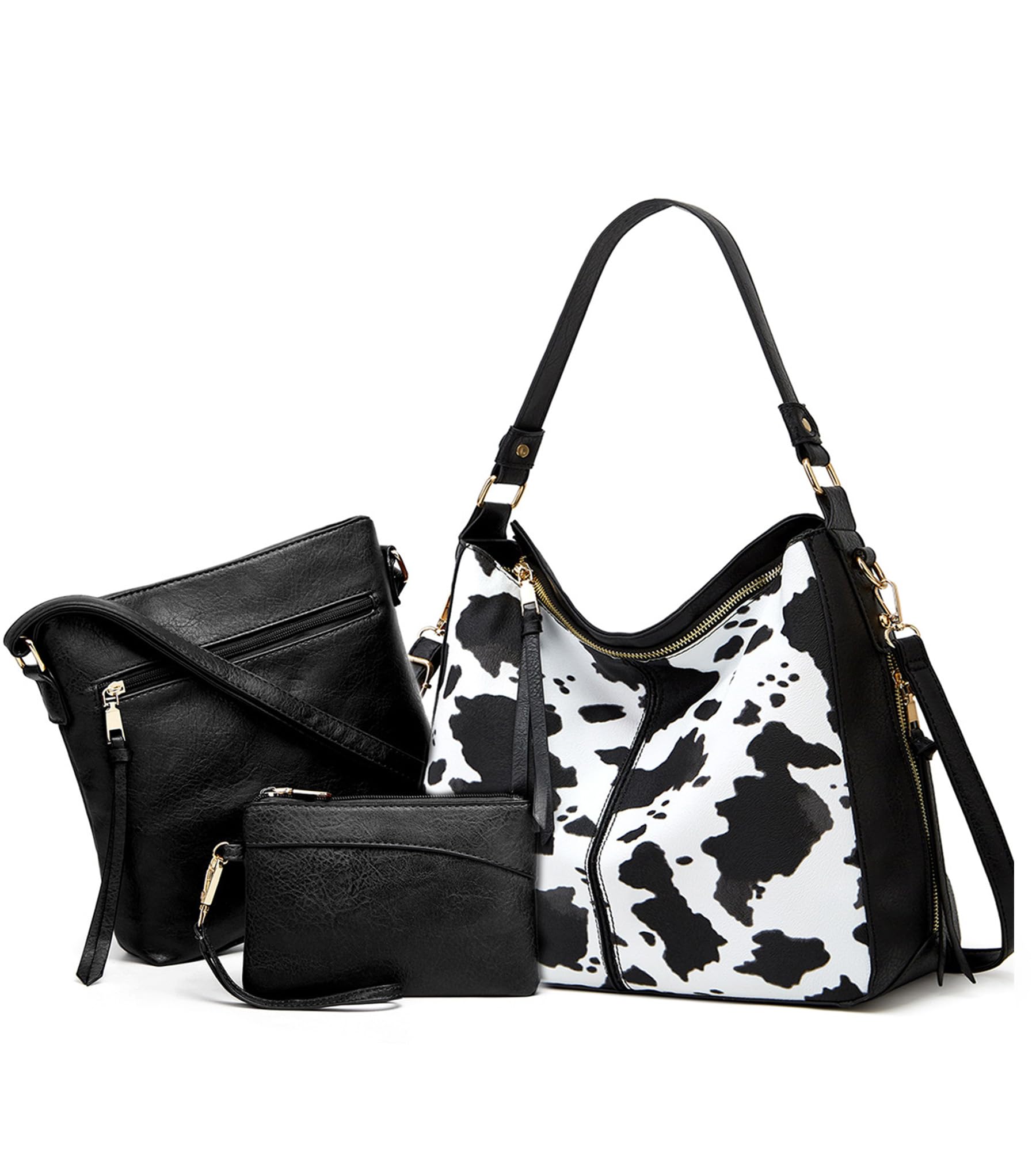 KingTo 3 pcs Cow Print Tote Handbag Set with Wallet Crossbody for Women