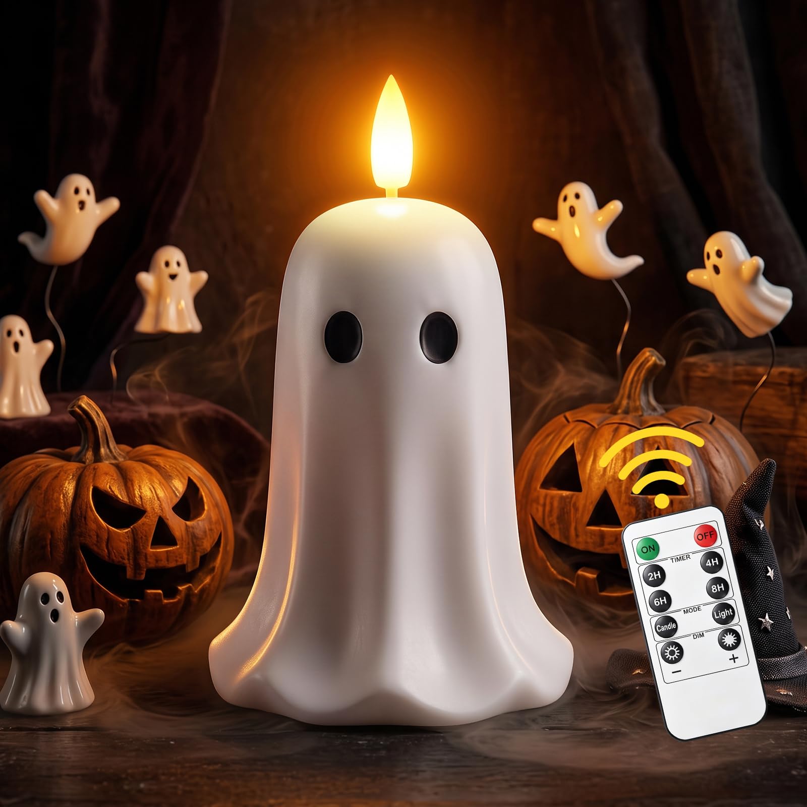 Decoración de Halloween — Vela Sin Llama LED Fantasma con Mando a