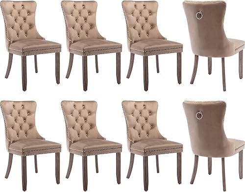 Miniatura 105 de Juego de 4 sillas de comedor de terciopelo, sillas tapizadas con respaldo de alas altas copetudas con ribete de cabeza de clavo y anillo de 01 -