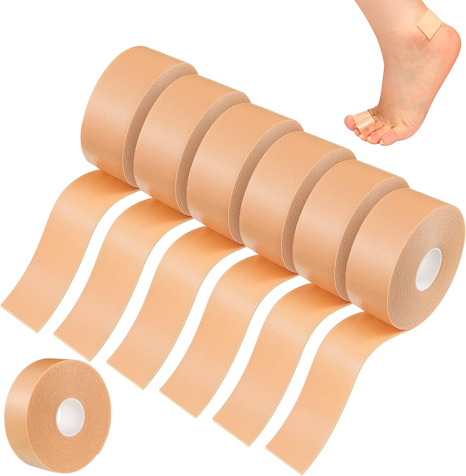 Tondiamo 6 Rolls Tape Adhesive Pads Blister Prevention Toe Tape Anti-wear Heel Pad Foam Waterproof Bandages Patch for Point Shoes Hand Foot Heel Toe Skin Feet Chafing Protector(1 Inch X 4.92 Yards)
