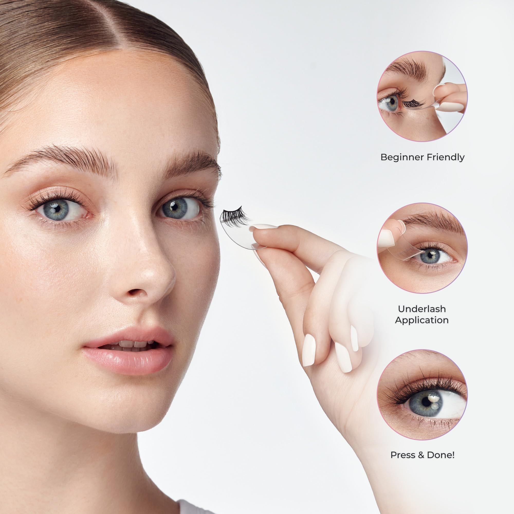 KISS imPRESS Press-On Falsies EASY TAB selbstklebende Wimpern, Schwarz, 'Classy Natural', 1 Paar 6mm-7mm innere natürliche Volumen-Wimperncluster & 1 Paar 6mm-10mm äußere halbe Wimpern mit Easy Tabs
