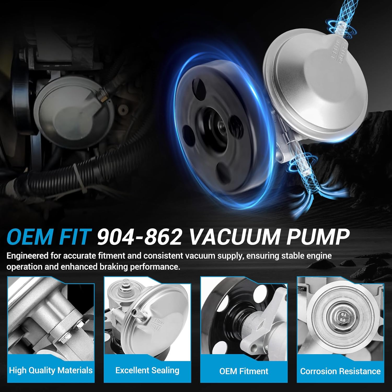 904-862 Vacuum Pump with Pulley Compatible with 1995-2020 Isuzu NPR and NPR-HD V8 3.0L-6.0L Replacement for OEM 97241035 8972410351 Isuzu NPR Vacuum Pump Pulley