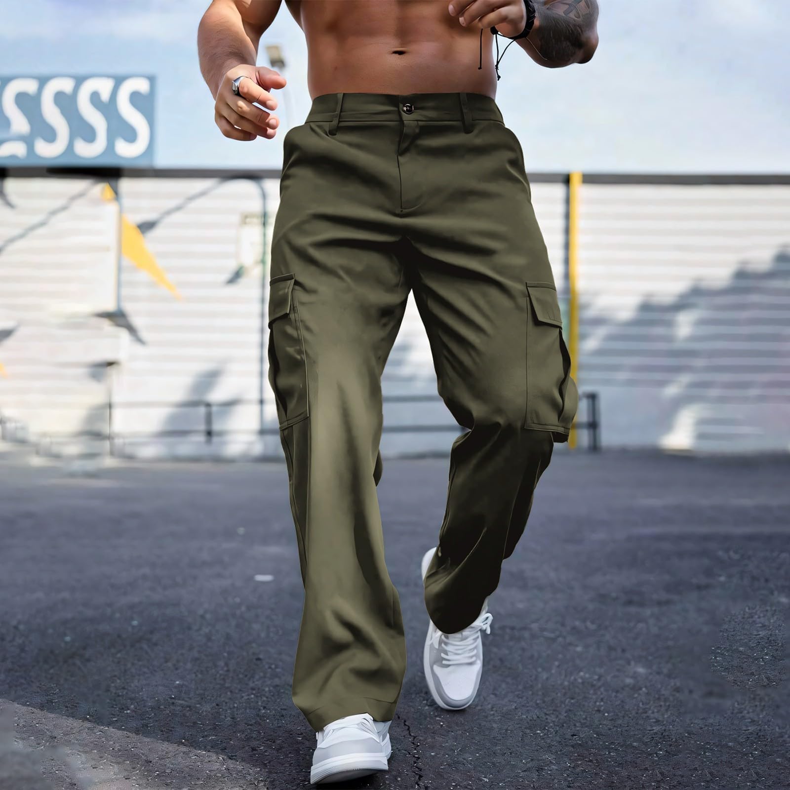Generisch Pantaloni cargo da uomo Slim Fit: pantaloni outdoor con molte tasche, pantaloni da lavoro, leggeri, per il tempo libero, sottili, da trekking, traspiranti, in tinta unita, per tutti i giorni