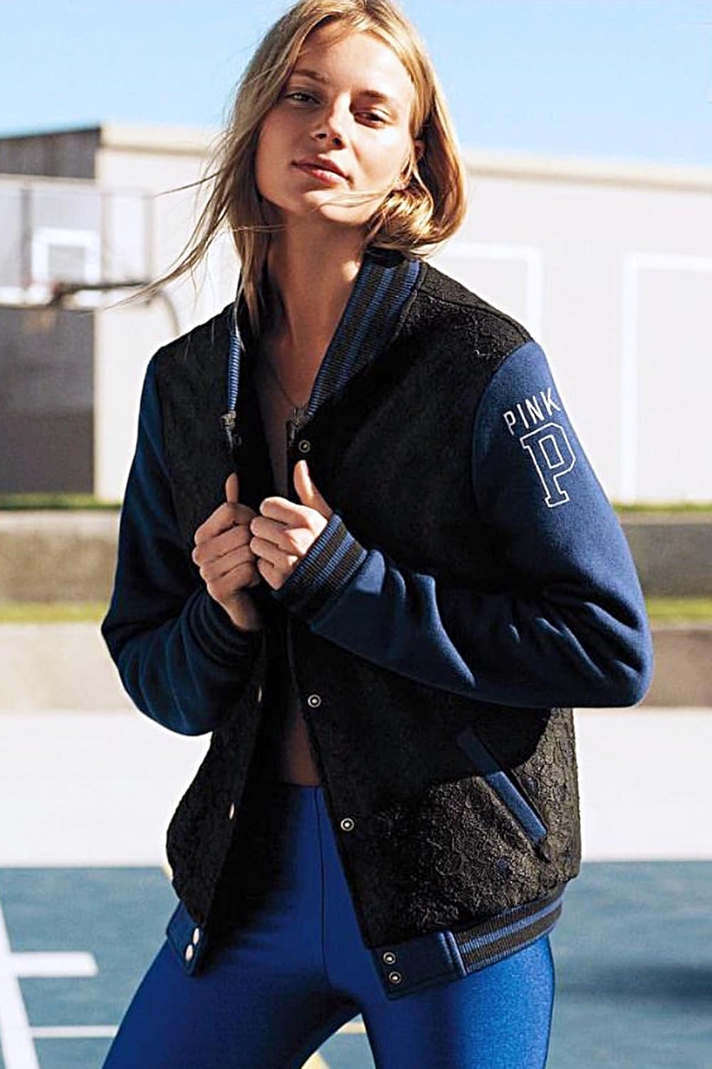 navy blue pink jacket