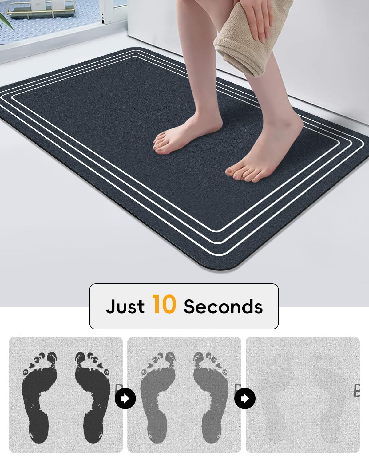 TBEECOZY Bath Mat, Bathroom Mat Non Slip, Washable Absorbent Quick Dry Bath Mats for Bathroom, Fits Under Door Bathroom Floor Bathtub Mat for Bath (Gray Blue,16