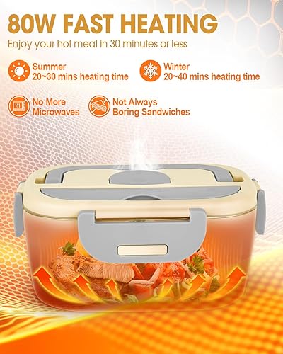 Miniatura 4 de LAVAED Lonchera Eléctrica Calentada para Adultos, Calentador de Alimentos Portátil - Calentador de Alimentos de Calentamiento Rápido de 80W con