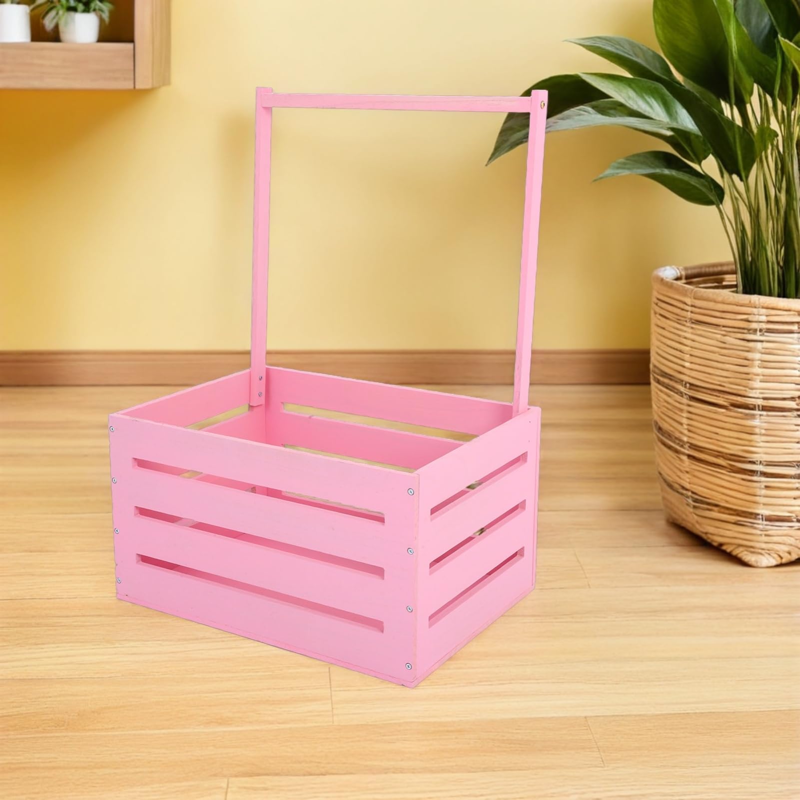 Cesta de Madera Rosa con Asa para Guardar Regalos de Baby Shower