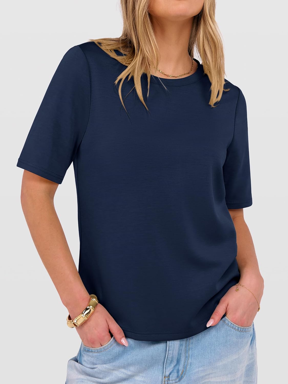 ANRABESS Women’s Half Sleeve T-Shirt Tops | Soft Stretchy Breathable Spacer Basic Tees, Business Casual Work, Travel Vacation Outfits, Summer Fall All-Season Clothing