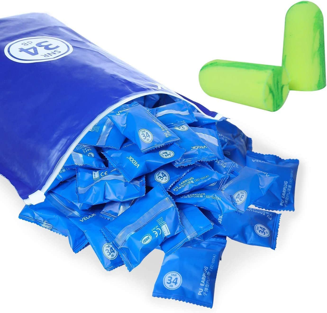 Buy veook Soft Foam Earplugs 100 Pair 34dB Highest NRR Disposable