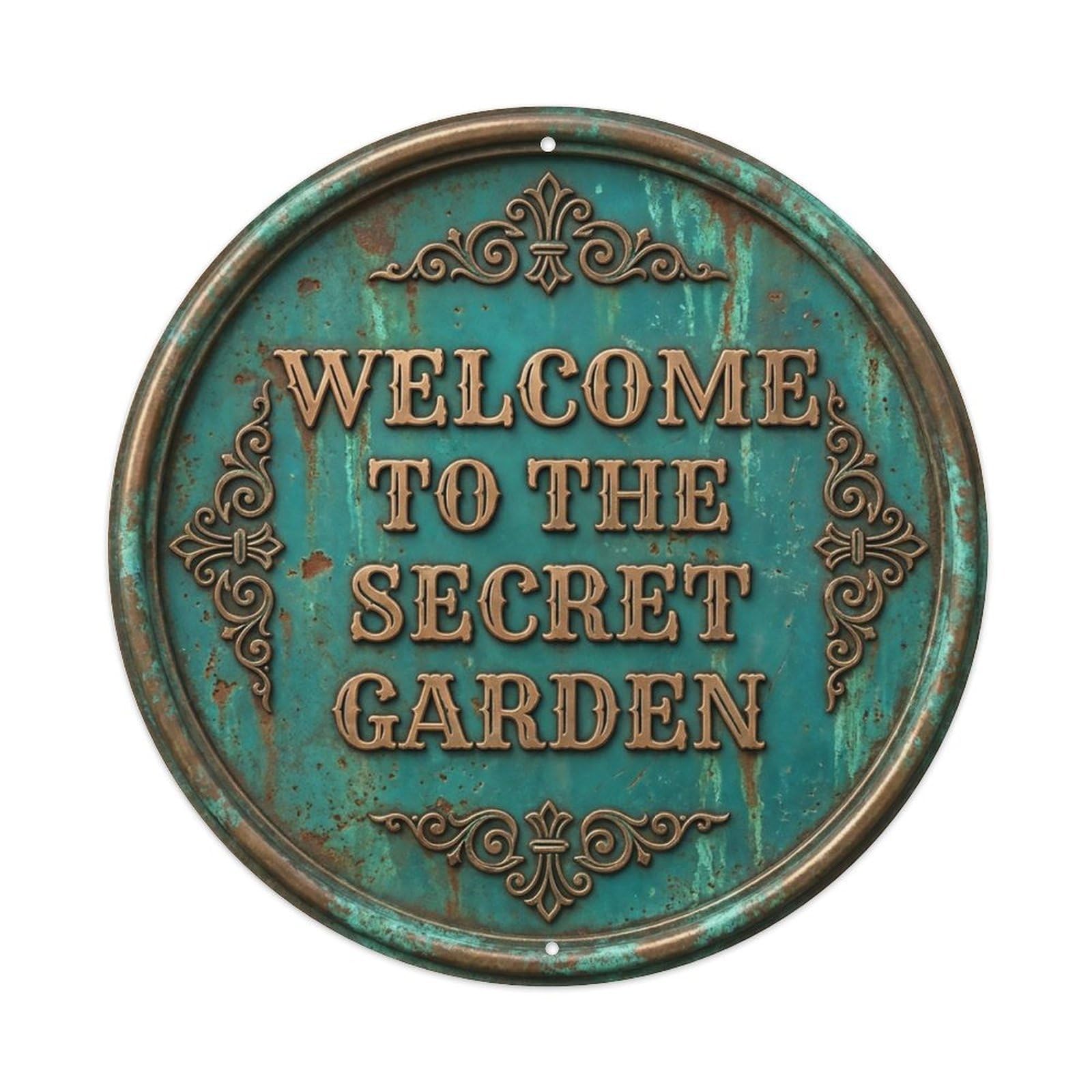 Vintage Welcome Secret Garden Ornate Arabesque Metal Tin Sign