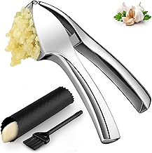 Premium Garlic Press - Super Easy to Use & Clean with Garlic Peeler Tube, Heavy Duty Garlic Crusher & Mincer - Crush Garlic & Ginger Effortlessly, Strong & Durable