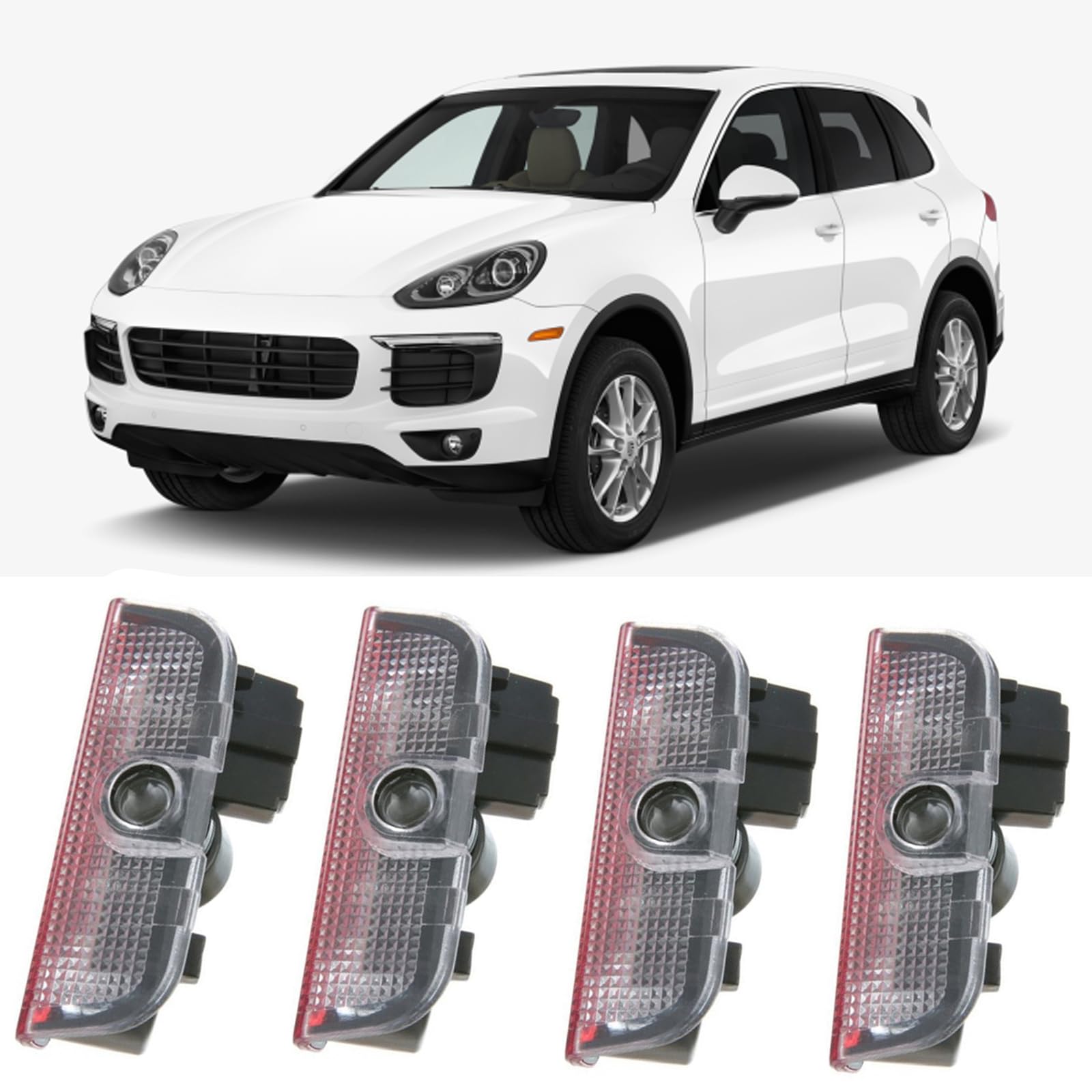 4 pièces Projecteur de Lumière de Voiture pour Porsche, Lumière de Porte de Voiture, Projecteur de Porte pour Série Cayenne/Macan/ 911/ Boxster/Cayman