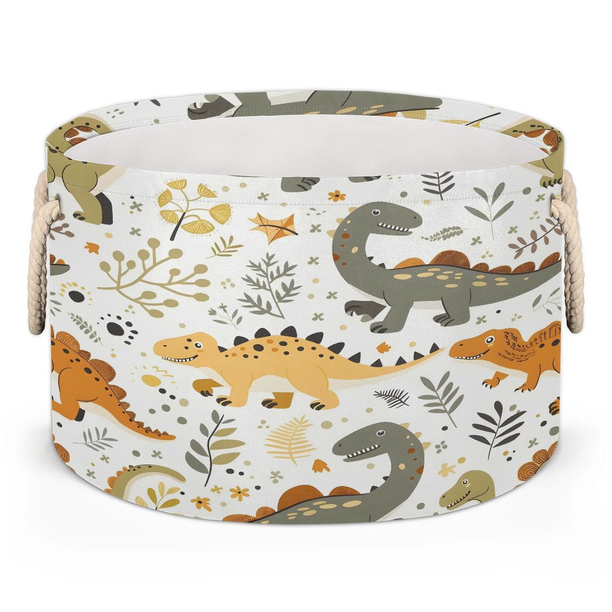 Tablerazzi Dinosaurs Funny Cartoon Large Round Blanket Basket Bin, Blanket Basket for Living Room Collapsible Fabric Laundry Hamper Basket with Handle