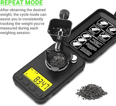 MAXUS Reloading Scale 50g/0.001g with Powder Trickler, Powder Scale with 3 Backlight Colors, Milligram Scale with Repeat Mode