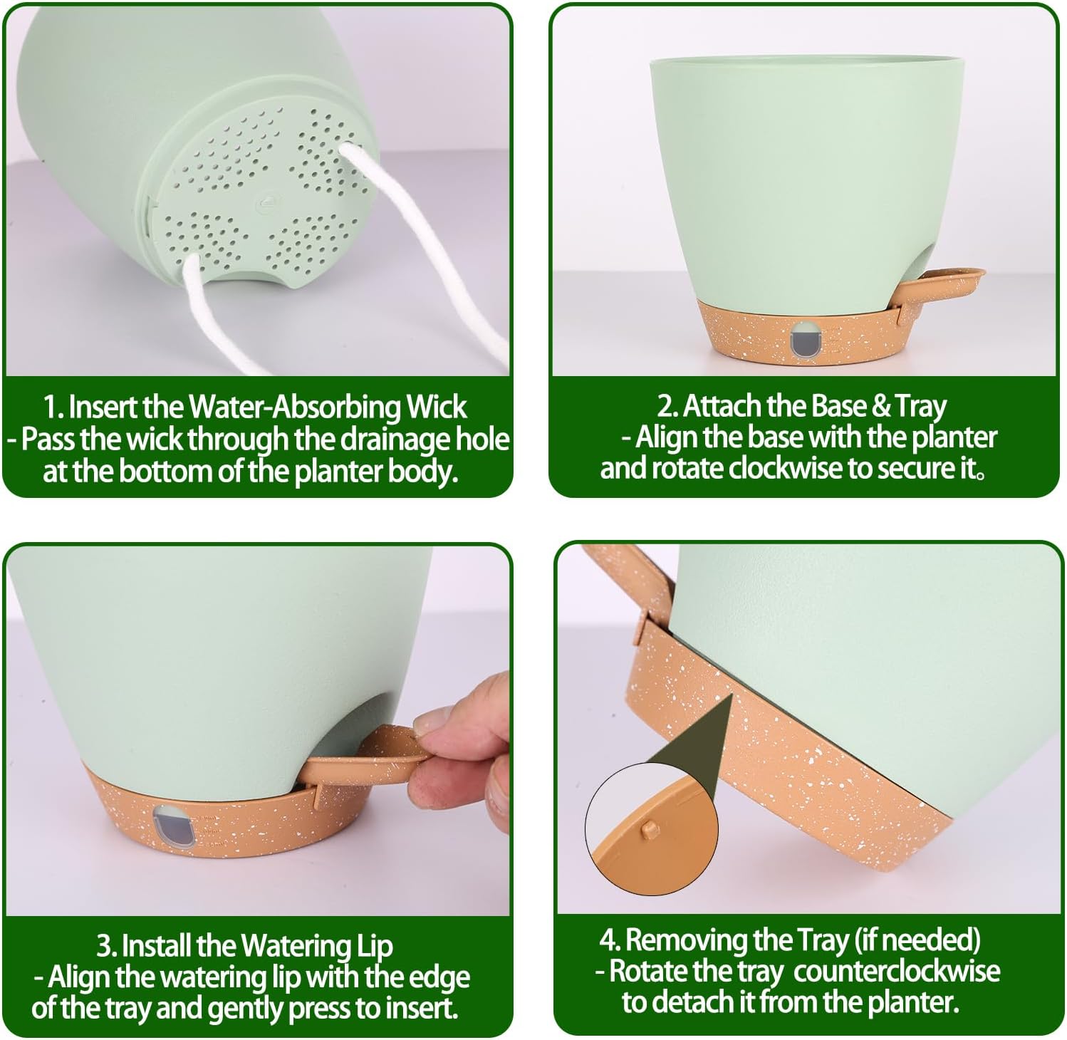 Self-Watering Plant Pots for Indoor Plants: 5/6 Inch Plastic Planter with Water Level Indicator, Drainage Holes & Deep Reservoir, Modern Decorative Flower Pot (Green) image 5
