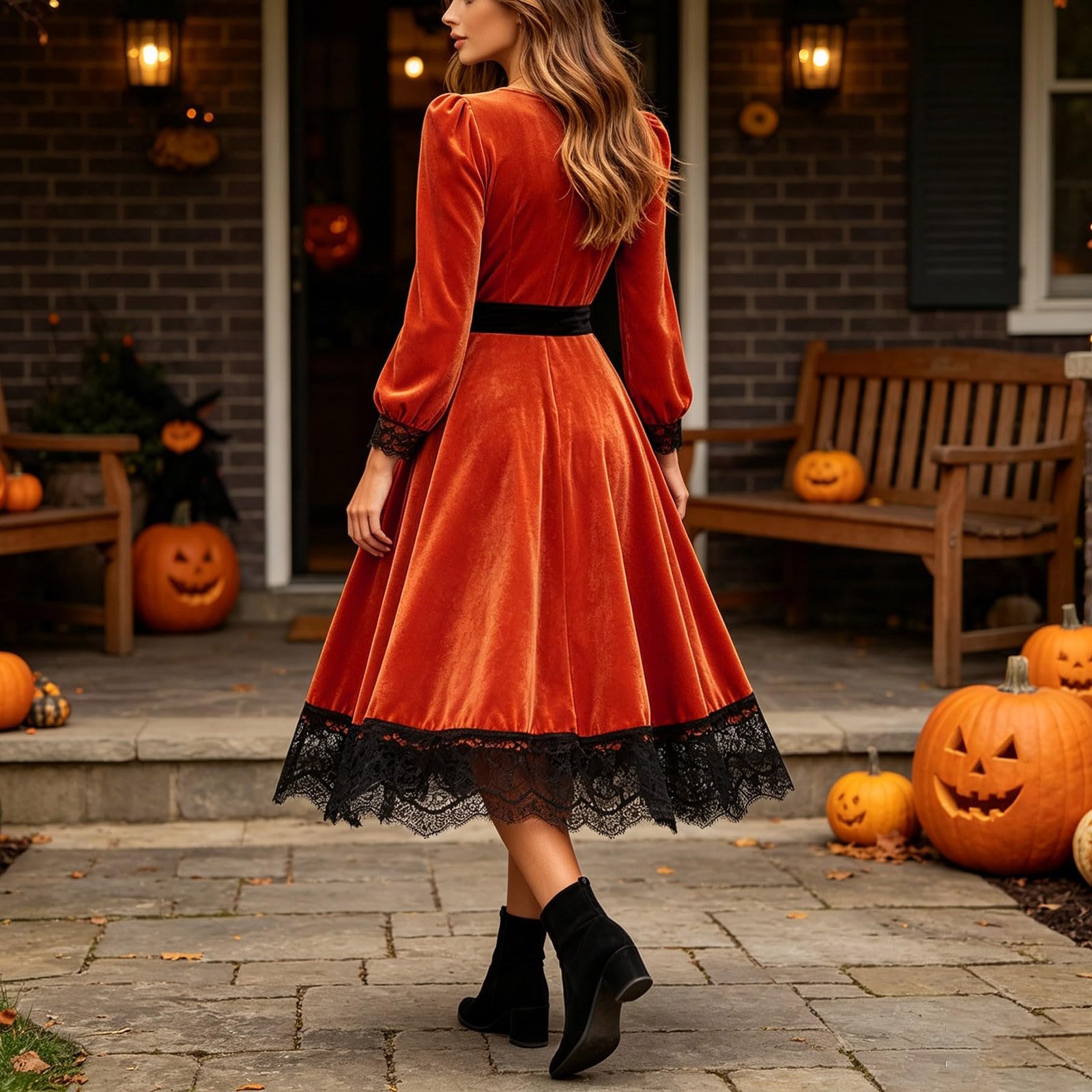 Robe Halloween Pour Femme - velours manches longues haute jupe ample coupe élégante pour femme décontractée quotidienne bureau vacances polyvalente saisons printemps été automne hiver lavage