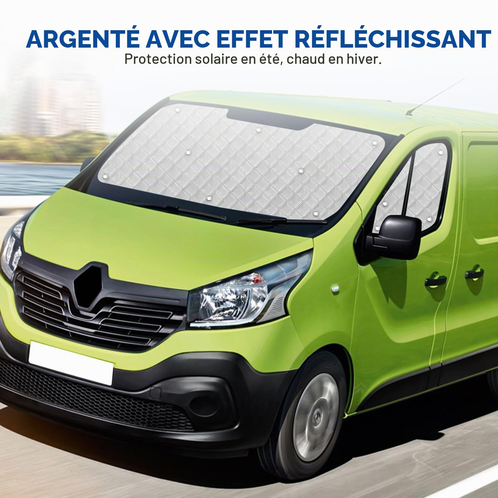 Pare-Soleil de Pare-Brise de Voiture Compatible avec 2015-2025 Renault Trafic, Lot de 3 Pliables Pare-Soleil pour Intérieur de Voiture, Tapis Thermiques Internes avec Sac de Rangement