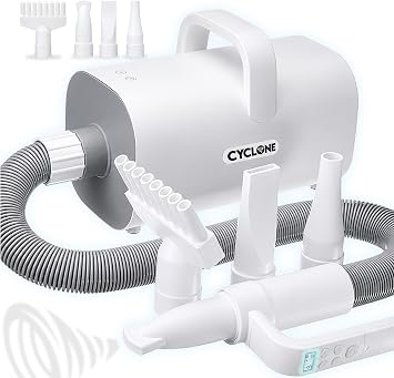 CYCLONE v4  Professional Dog Hair Dryer for Large Dogs | Quiet, Powerful, Heat Speed Adjustable, Low Noise, Pet Dog Grooming Kit Blaster Hairdryer