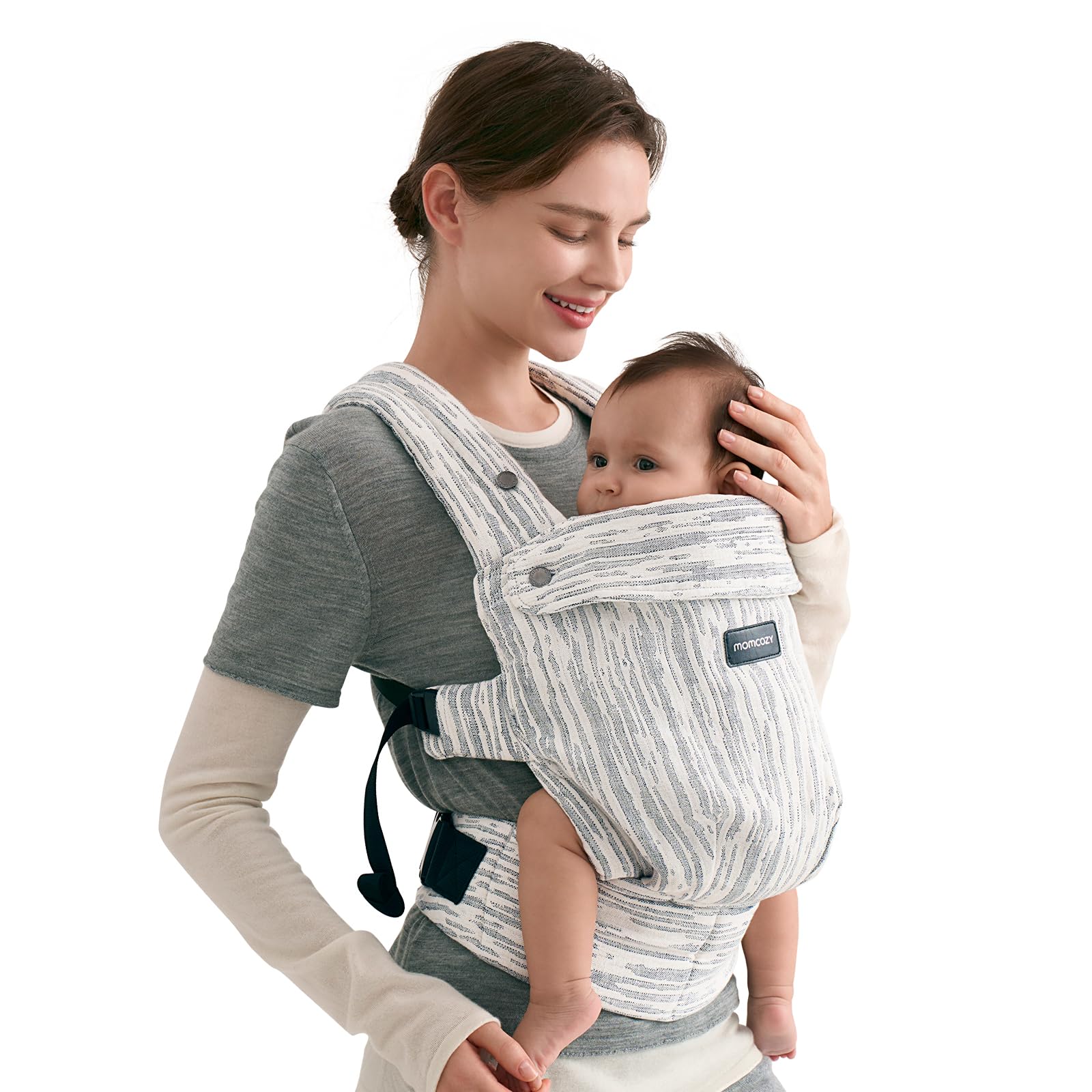 Momcozy Herihuge Baby-Trage - Charmante Jacquard-Webart, Langlebig & Elegant - Ganz-Tages-Komfort für Mütter - Zeitlos-Beige
