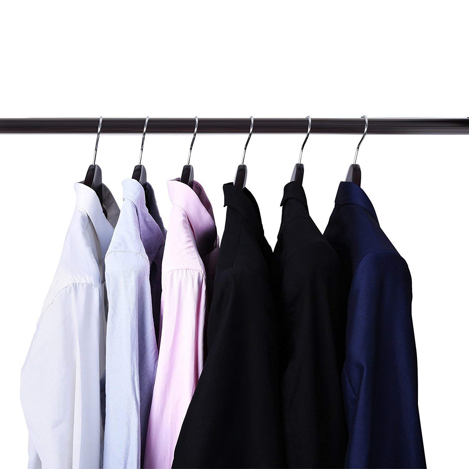 Set di 10 grucce appendiabiti in legno massiccio, con spalle extra larghe, antiscivolo, per camicie, cappotti, giacche, pantaloni, tute, gancio girevole a 360° (colore noce scuro)