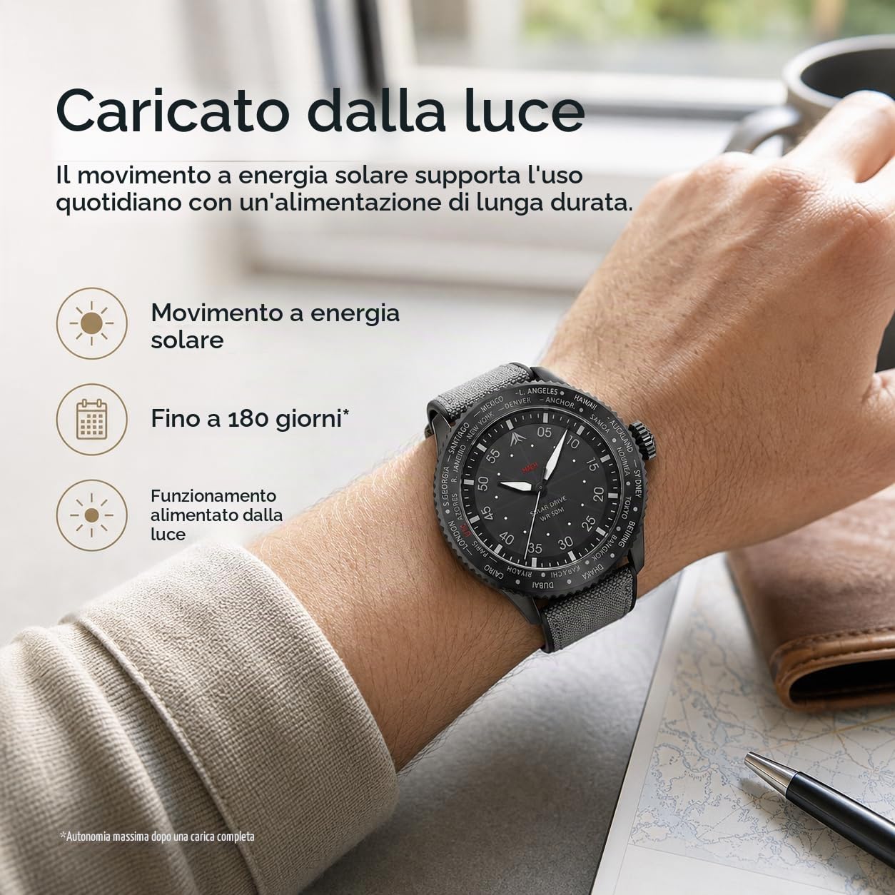 North Edge Mach Watch pilota orologio a energia solare per uomini 50m cronografo visione notturna che dura fino a 180 giorni solare