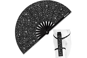 Raveahem Glitter Large Folding Hand Fan with Holster