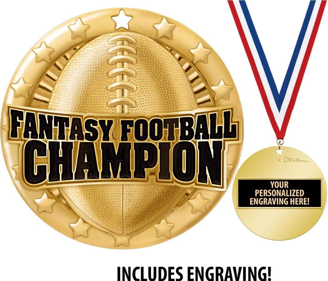 Crown Awards Fantasy Football Medal, 2" Shiny Gold Fantasy Football Medals for Kids with Free Custom Engraving