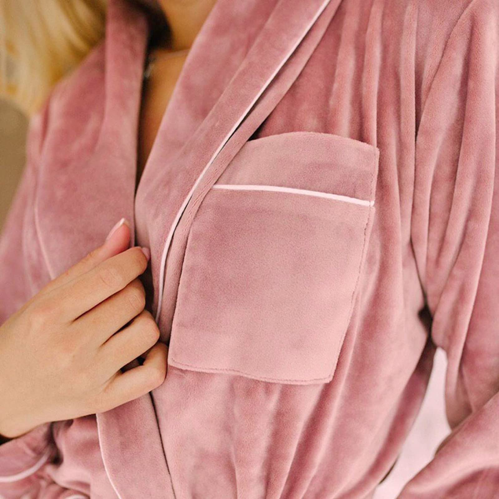 Conjunto De Dos Piezas De Pijama De Manga Larga para Mujer, Conjunto De Cárdigan Cálido Y Cómodo, Camisón Sexy para Mujer,Rosado,XL