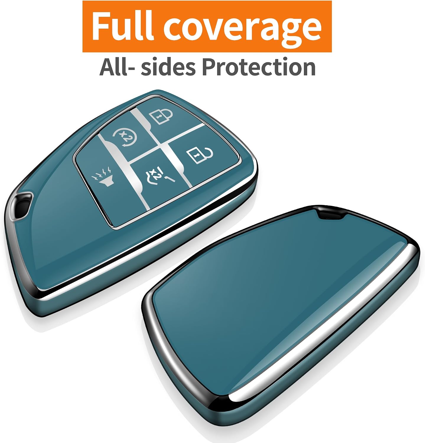 for for Chevy Key Fob Cover with Keychain Soft TPU Protection Case Compatible with 2021-2026 Chevrolet Equinox Blazer Tahoe Suburban GMC Yukon Denali Silverado 5-Buttons (Storm Blue)