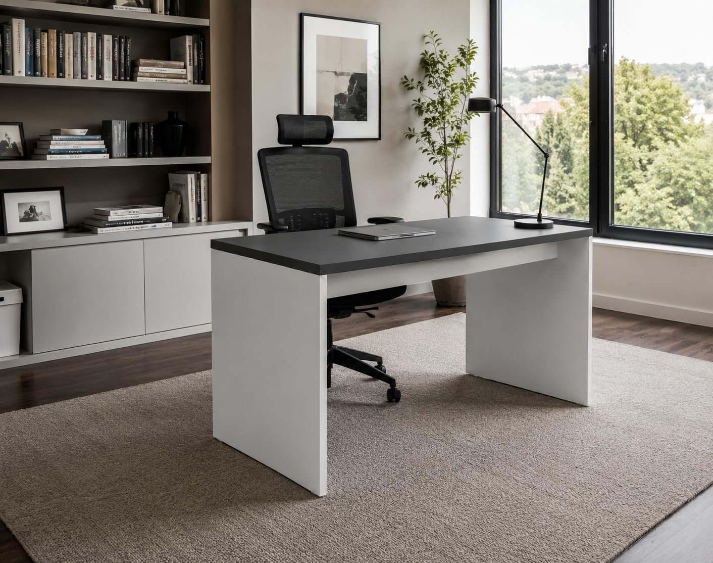 Genérico OFILIKE Escritorio Oficina y Teletrabajo, Mesa Ordenador de Melamina 25 mm, Escritorio Moderno para Estudio, Estructura Blanca (Gris Grafito, 120x60)