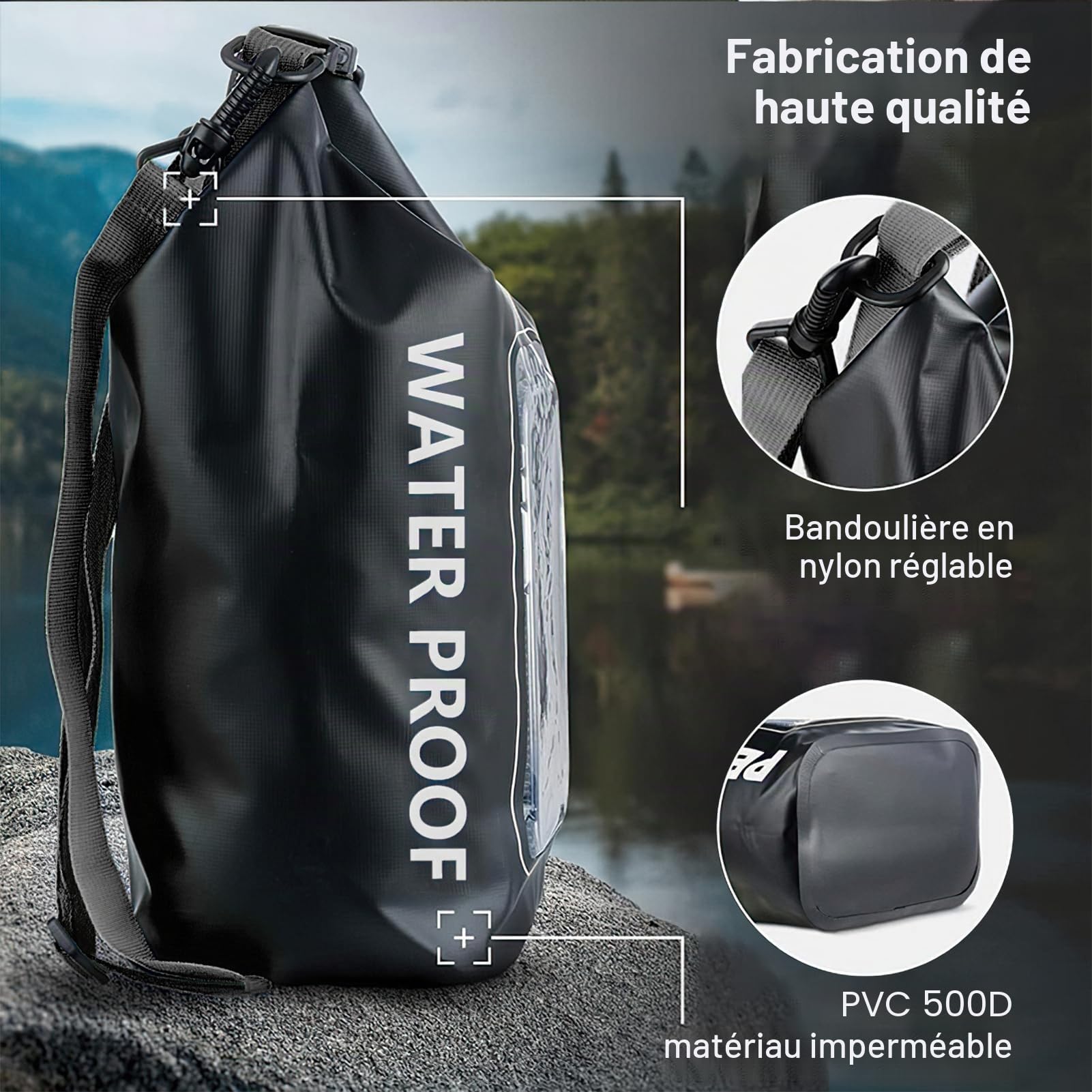 Sac Étanche Pour le Corps, 2L Sac à Bandoulière Pour L'extérieur 2-in-1 Sac Étanche Pour Téléphone portable Transparent PVC Sac Étanche Pour L'extérieur Pour Piscine Plage Ski Équitation Pêche en Mer