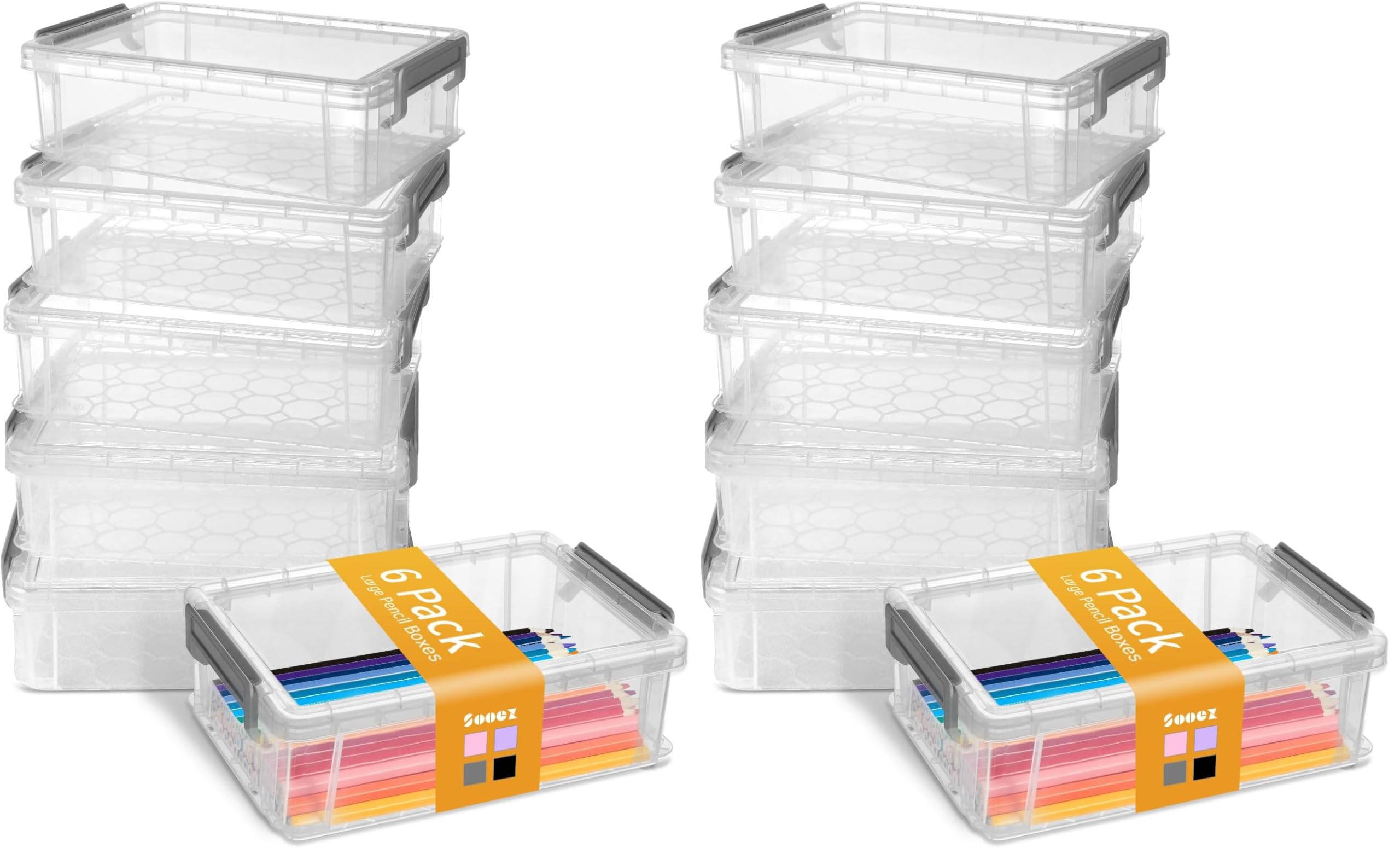 Sooez 6 Pack Large Pencil Boxes - Keep Organized! -11