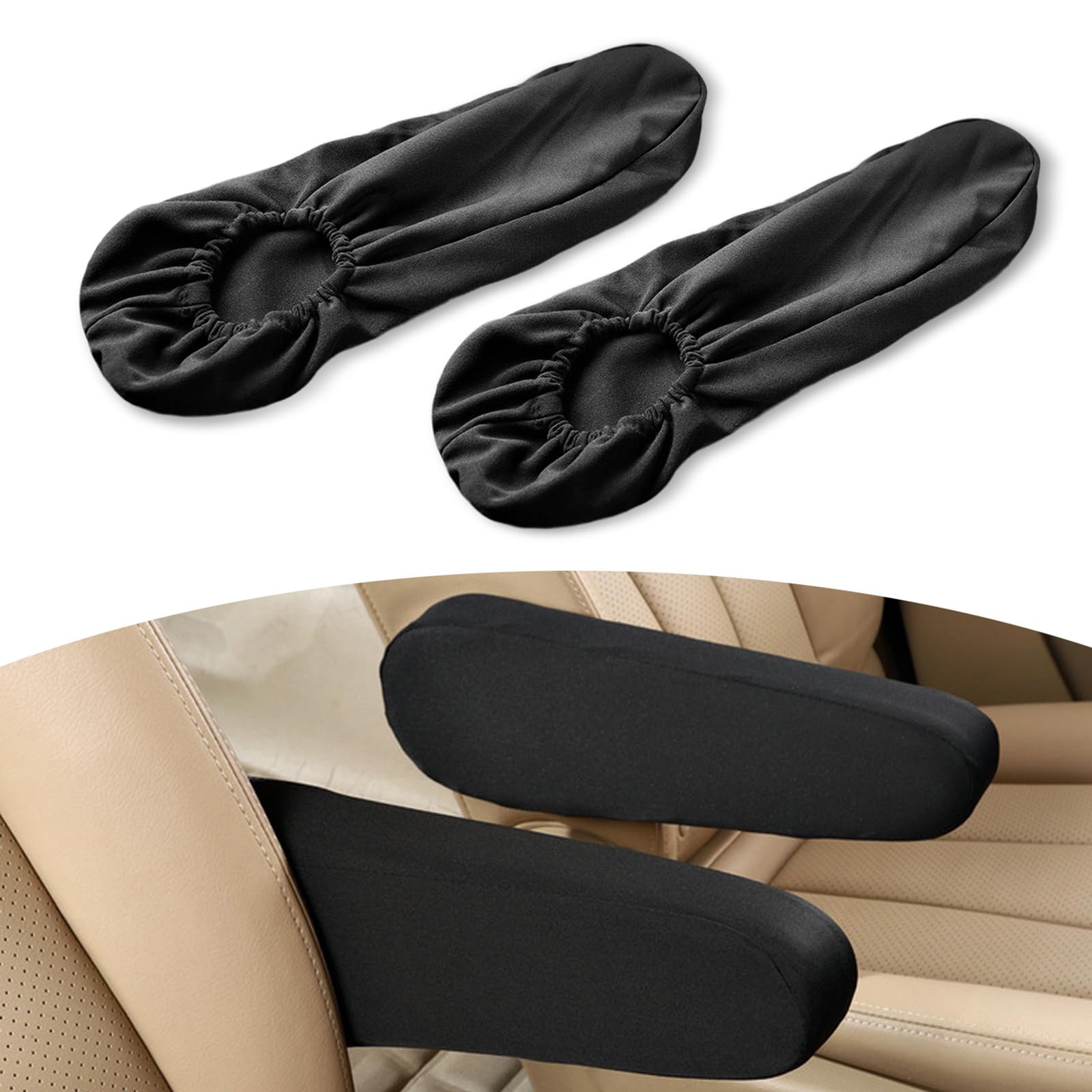 gunhunt 2 PCS Car Front Seat Armrest Cover, Stretch Car Armrest Cover, Comfortable Armrest Protector Cover, Anti-Scratch Armrest Cover Replacement, Universal for Most Cars, Trucks, SUVs (Black)