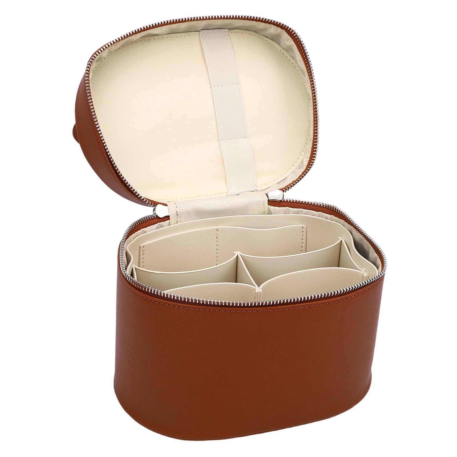 Cryfokt Borsa per il Trucco con Divisori Rimovibili Elegante e Compatta per L'uso Quotidiano Donna Organizer Toilette Viaggio in Pelle PU (Marrone caffè)
