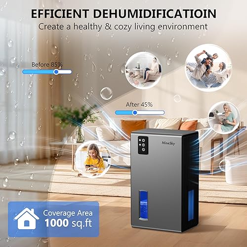 Miniatura 3 de NineSky Deshumidificador, deshumidificadores de 95 onzas para el hogar, (1000 pies cuadrados), deshumidificadores para sótano, baño, dormitorio con