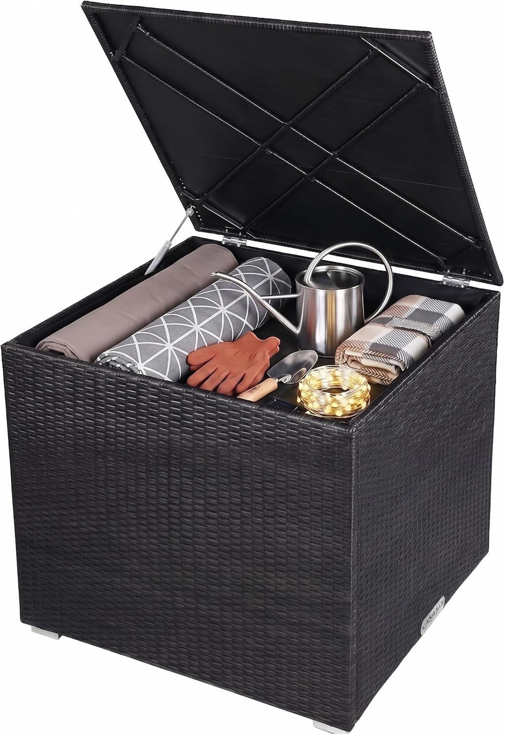 CASARIA® Polyrattan Garden Cushion Storage Box With Lid | 318 Litre Capacity 75x75x70cm | Waterproof Weatherproof Outdoor Shoe Organiser Parcel Chest | Gas Pressure Lifting Spring | Black