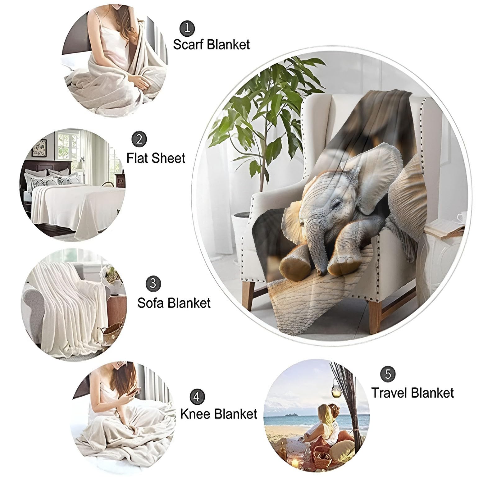 Kuscheldecke Tier Verspielter Elefant Bunt 180 x 200 cm, Flauschig Weich Warm Drucken Personalisierte Decke,Kuscheldecke für Tagesdecke Decke Sofa Bett und Picknickdecke